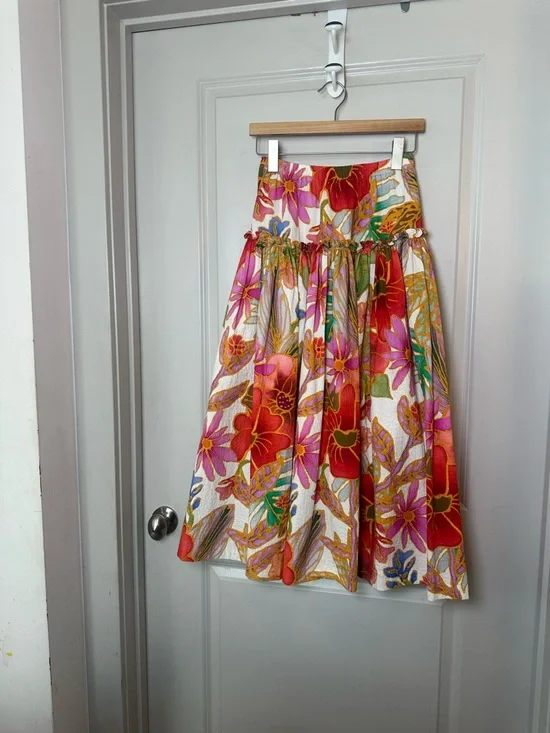 Mara Hoffman Bettina Floral Organic Cotton DropWaist Ruffle Maxi Luxury Skirt,XS - Picture 15 of 15